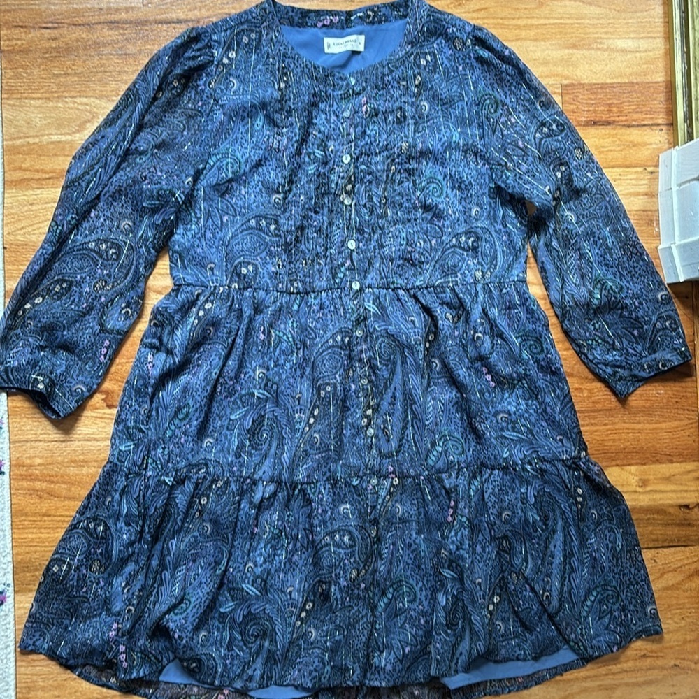 Lucky Brand Floral Paisley Shirt Dress Women’s Medium Metallic Boho Oversized - Picture 2 of 4